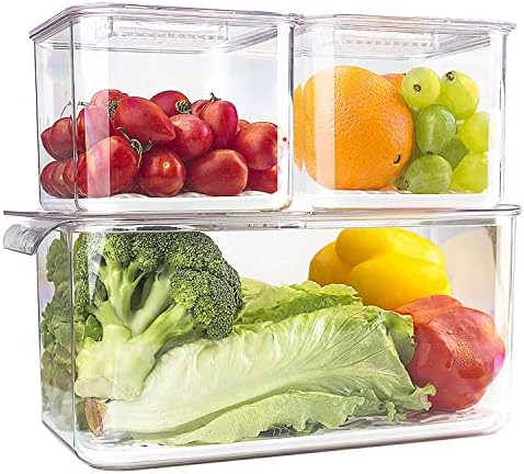 Контейнери за съхранение на продукти, elabo за съхранение на храна в хладилника - комплект от 3 теми, штабелируемый органайзер
