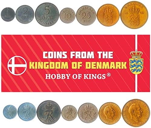 8 Монети от Дания | Колекция Датски монети 1 2 5 10 25 Руда 1/2 1/2 Короната | В обращение 1924-1941 | Christian X