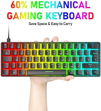 Ръчна детска клавиатура SELORSS Mini 60% Жичен, с подсветка 22 на цвета RGB, Компактен, 62 клавишите със защита от появата на отблясъците,
