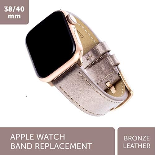 С черна стойка, съвместима с Apple Watch, Взаимозаменяеми каишка от бронзовата кожа за Apple Watch, 38/40/41 мм, Защитен със стъклен