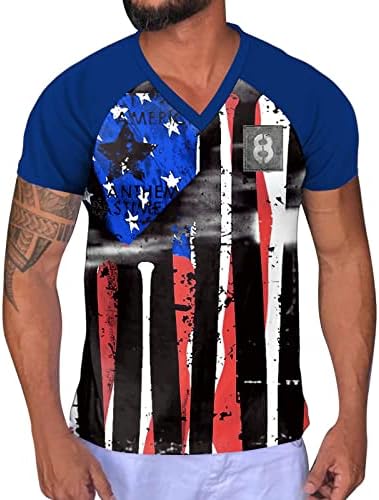 XXBR 4 юли Мъжки солдатские тениски с къс ръкав, 2022 Нови Летни Тениски с патриотичен ретро флага с V-образно деколте за тренировка на мускулите