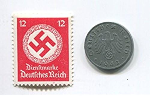 Рядка немска монета с нацистка част на свастика в 1 Рейхспенниг 2 световна война WW2 с Рядка подпечатан с част на свастика (случаен