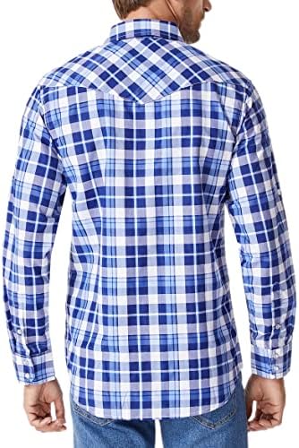Мъжки ризи в стил уестърн JMBONHEUR - Мъжки ковбойская Риза с Жемчужными бутони в клетка с Дълъг ръкав, Лека Ежедневна Риза с 2 джобове