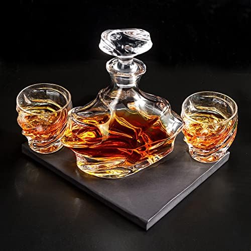 Набор от графинов за уиски KANARS - 25 Грама Кристална Гарафа за Алкохол с 4 Бокалами 9 грама за бърбън, лепенката, Водка, Ром или Уиски