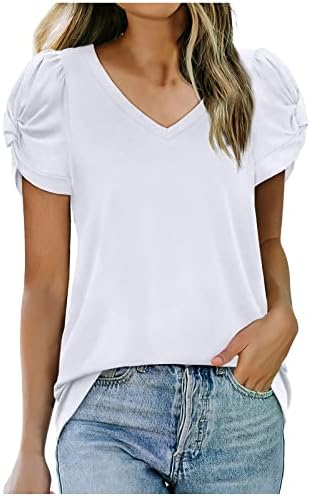Camiseta holgada Manga Corta para Mujer Върховете Tela Blusa sólida Cuello en V 2023 Camisetas holgadas Verano a la Moda