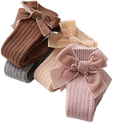 Merqwadd/ 4 опаковки Гольфов до Коляното За малки момичета, на терлици с Лък За Бебета и малки Деца, Памучни Чорапи С къдри под формата на