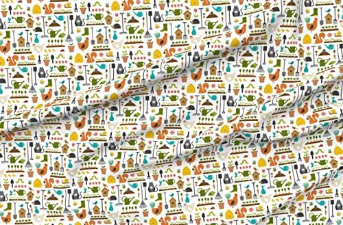 Плат Spoonflower - Градински инструменти, Пролетното Земеделие, Градина, Селска Мацка, Отпечатани на Маркови Памучен плат с листенца