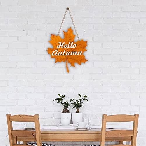 Дървена табела с принтом под формата на кленов лист Здравей, есен, Логото на дървена знак във формата на кленов лист, Украса