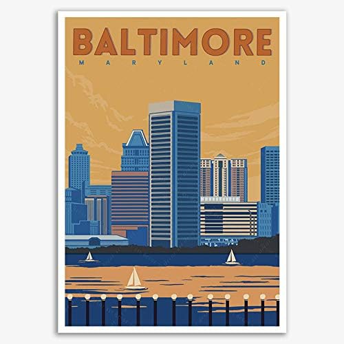 xtvin САЩ Балтимор, Мериленд Америка Ретро Постер За Пътуване Художествена Печат на Платно Картина за Декорация на Дома, Подарък (12x18