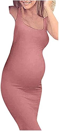 Секси лятна рокля за бременни, основно дебнещ рокля на бретелях, без ръкави, однотонное ежедневна дълга рокля