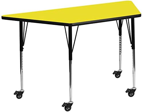 Мобилните мебели Flash 22,5 W x 45Л Трапециевидный маса от жълто ламинат HP за практикуване - стандартни регулируеми крака