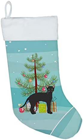 Carolin's Treasures CK4626CS Черен Немски Котка Рекс весела Коледа Коледни Чорапи, Чорапи за Висящи пред Камината, Коледен