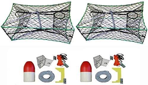 2 опаковки поцинкована сгъваема капани за раци KUFA и набор от аксесоари (тонущая риболов линия 5/16 x 100, штангенциркуль, колан, калъф