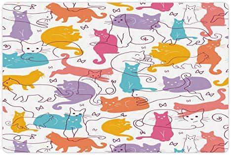 Foldout Подложка за котки и за храна и вода, Многоцветни Котки, Скачащи, които Играят на Заседание, Релаксиращи, По-Котешки Радостни,