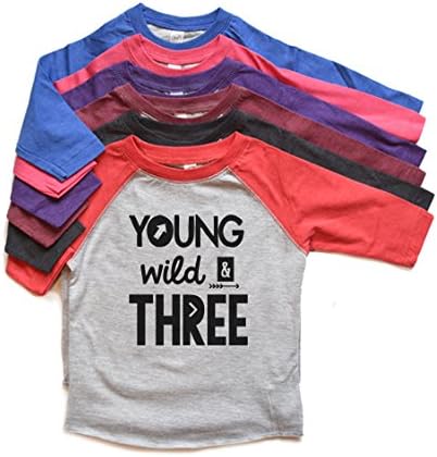 Риза Raglan Young Wild и Three за Малки Момчета/Момичета, на 3-тия Рожден Ден, Модни Третата Тениска, 3 Тениски Heads Up