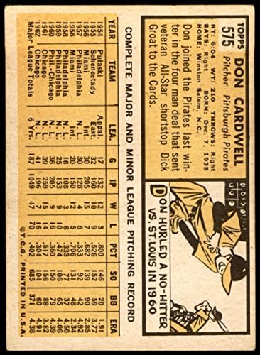 1963 Topps 575 Дон Кардуэлл Питсбърг Пайрэтс (Бейзболна картичка) VG/БИВШИ пирати