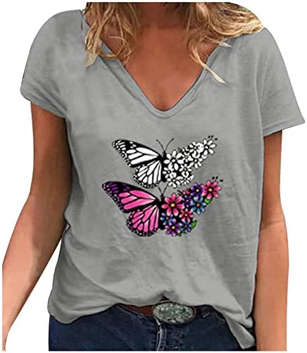 Лятна Есенна Дамска Блуза С Къс Ръкав 2023 Модни Памучен Блуза с V Образно деколте и Графичен Дизайн Свободно Намаляване за Момичета
