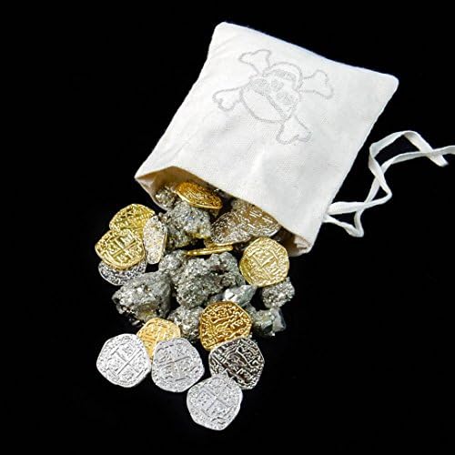 ЕДИН (1) Торбичка с пиратска Плячка, Изпълнен с курсове и Метални монети пиратски съкровища - Блестящи копия на златни и