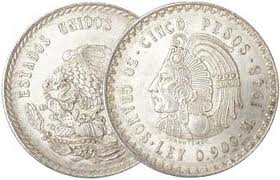 Мексико 1948 Сребърна Монета Куаутемок в Пет песос
