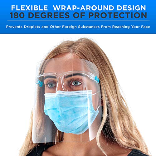 Щитове за лице TCP Global Salon World Safety 500 рамки за очила (20 опаковки по 25 парчета) - Сверхпрозрачная защитна маска за лицето,