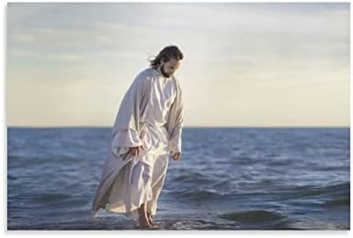 Исус Христос, който обикаля по вода Плакат Картина на Платно, с монтиран на стената арт Принт Християнството Исус Плакат Домашен Ро Платно