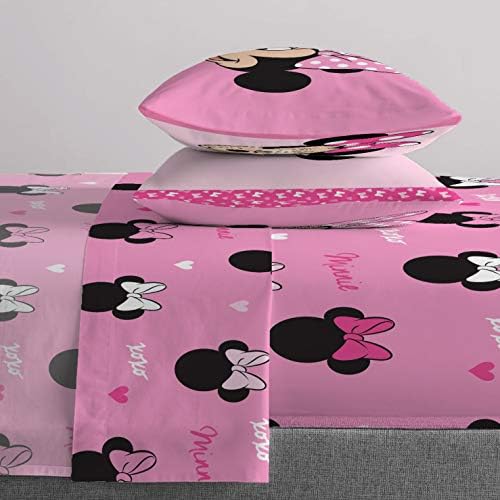 Комплект спално бельо Jay Franco Disney Minnie Mouse Hearts N Love в реален размер - Комплект от 4 теми, супер Леко и удобно