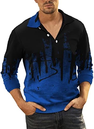 PDFBR Мъжки Реколта Ризи Хенли С Принтом под формата на спрей мастило, Лоскутная Саржевая Риза с къси ръкави с копчета на шията