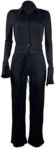 SERYU женски модерен топ с изгорени ръкави и копчета, обикновена широки панталони, всекидневни костюм