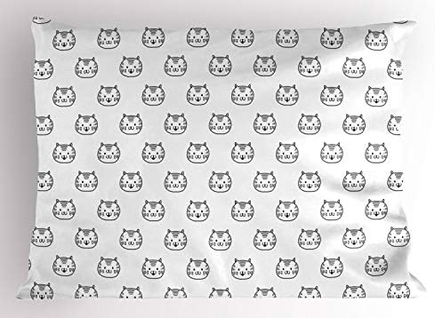 Имитация възглавници Ambesonne Cats, черно-бели Прости Смешни Котешки Мордочки, Драскат Домашни любимци, Декоративна Калъфка за възглавница