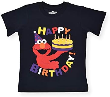 Тениска с Къс ръкав Happy Birthday за момчета Улица Сезам Елмо за бебета и малки деца - Черен