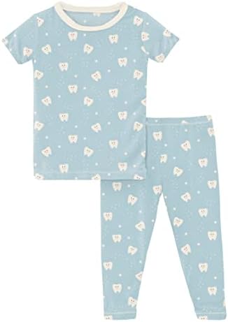 Пижамный комплект с къси ръкави и штанами KicKee Pants Зъб, Тениска с Принтом и Подходящи Панталони, Пижамный Комплект за бебета