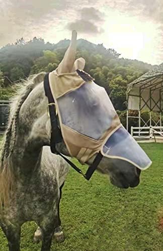 Маска AINIUDFLEN DFLEN Horse Fly Mask Затваря Дълъг нос и уши с защита от uv и вкара маска срещу мухи Light Champagne COB