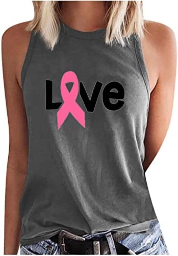 Горната Риза за Дами Лято Есен 2023 Дрехи Без Ръкави С Кръгло Деколте Памук Графична Информираността за Рака На гърдата Ежедневна