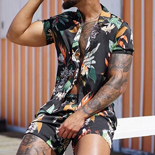 DSODAN, Хавайски Плажен Комплект мъжки дрехи, Летни Хавайски Ризи Свободно намаляване с принтом тропически дървен материал, къси Панталони,