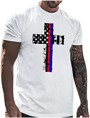 HDDK Мъжки Тениски с къс ръкав Патриотичен войници, Върхове с принтом на Американското и Кръста на Исус, Спортни Основни