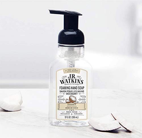 Пенящееся сапун за ръце J. R. Watkins За баня или кухня, С аромат, Произведени в съединените щати и без жестокост, 9 течни унции, Кокос,