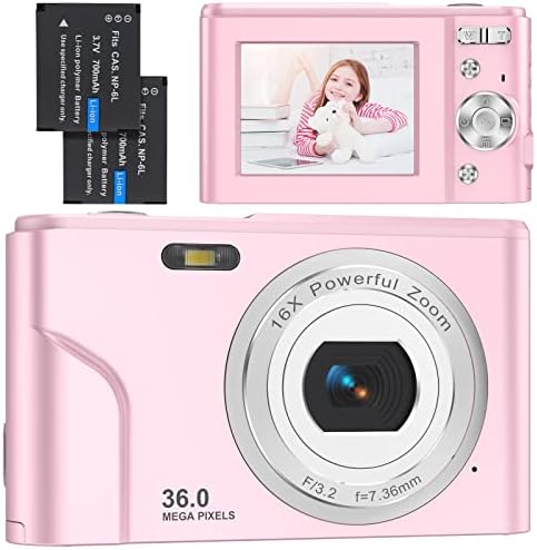 Цифров фотоапарат, IVECNSTU FHD 1080P 36MP Камера за Видеоблогинга Акумулаторна Мини Компактен Имат Камера с LCD екран с 16-кратно увеличение