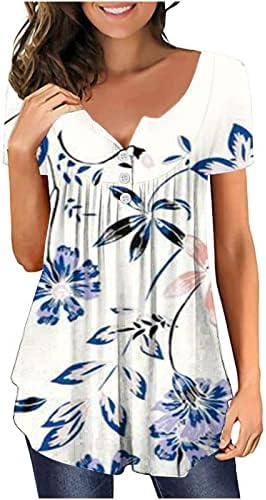 Дамска Туника на Цветя, Блузи, Скрывающие Корема, Ризи с Къс ръкав, Летни Ежедневните Свободни Блузи с V-образно деколте, които