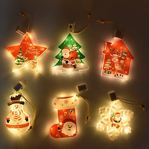ZRQYHN Светлини За Украса на Коледната Елха Led Окачен Лампа за Коледната Елха с 3 Режима на Осветление, 6 Модели Извънбордови