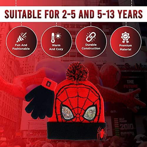 Детска зимна шапка и зимни ръкавици с картина на спайдърмен на Marvel за момчета и деца, комплект от 2 теми, Шапчица с pom-помераните