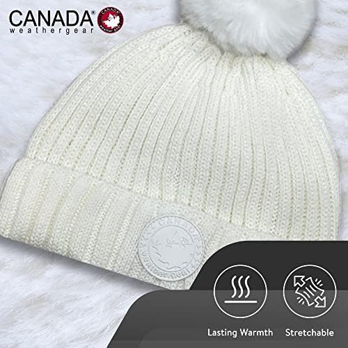 Вязаная капачка CANADA WEATHER GEAR за жени - Уютна Зимна шапка с помпоном - Шапчица-бини с една белезници
