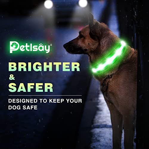 Нашийници за кучета PetIsay Light up - Водоустойчив - Зареждащи се чрез USB - Ярък led защитен нашийник за всички кучета (зелен, среден