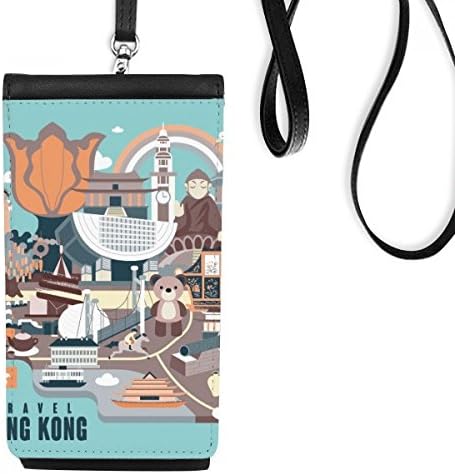 Забележителности В Хонг Конг Известен Китайски Телефон В Чантата Си Портфейл Окачен Мобилен Калъф Черен Джоба