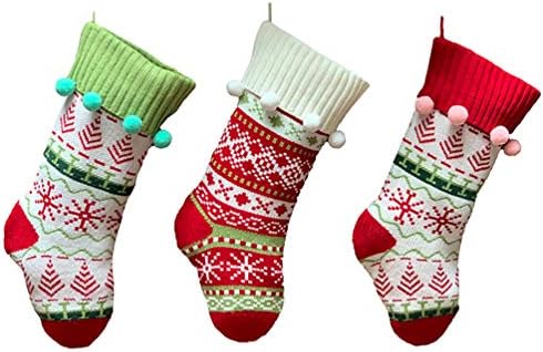 NUOBESTY Чулочный Пълнител Подаръци 3 броя Коледни Чорапи, Коледни Висящи Възли Чорапи с Помпоном Декор Подарък за Камина Чанта Декорация за
