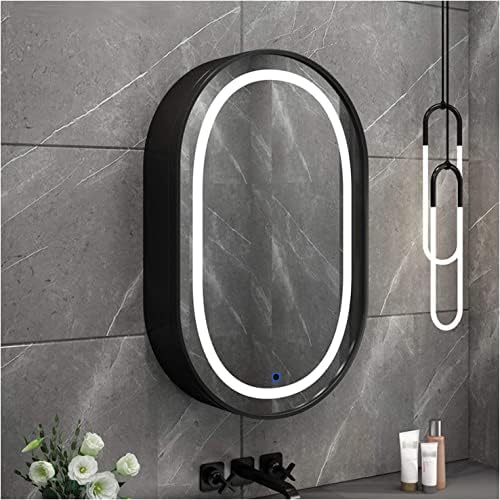 Огледален Шкаф RAZZUM Mirror Овалния С led Осветление, Стенен Шкаф за лекарства в Банята, Сензорен бутон, Контур за Бавно