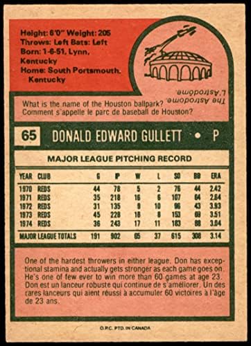 1975 O-Pee-Chee 65 Дон Гуллетт Синсинати Редс (Бейзболна картичка) БИВШИЯТ играч на червените