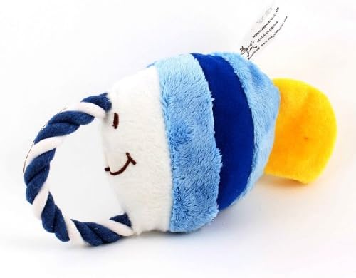 Uxcell Усукана Въже За Теглене Въже, Сжимающая Пищащую Кукла, Играчка във формата на Тропическа Риба, Бяло / Синьо