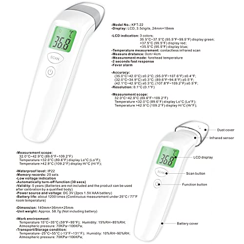 TOPBOMED Безконтактен Термометър за Челото за възрастни и деца, Цифров Инфрачервен Термометър за дома с индикатор за температурата