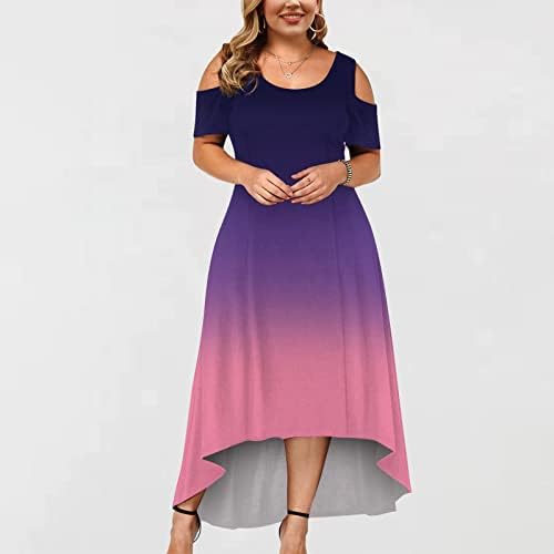 Секси дълга рокля midi в голям размер, наклон на цвят, с отворени рамене, къс ръкав, ежедневна рокля за бременни, сарафан с