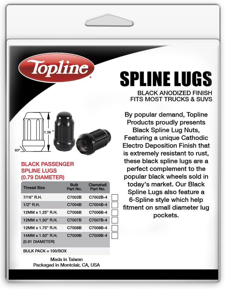 Topline Products C7002B-4P | Анодированные Черни Пътнически Шлицевые ядки | 6-Сплайновый стил | 7/16 R. H. | Височина 1,38 |